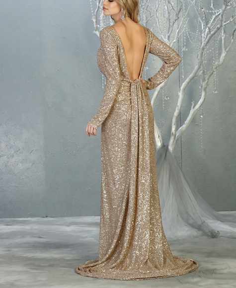 COPY - Gold sequin long sleeve formal evening gown - Picture 3 of 8